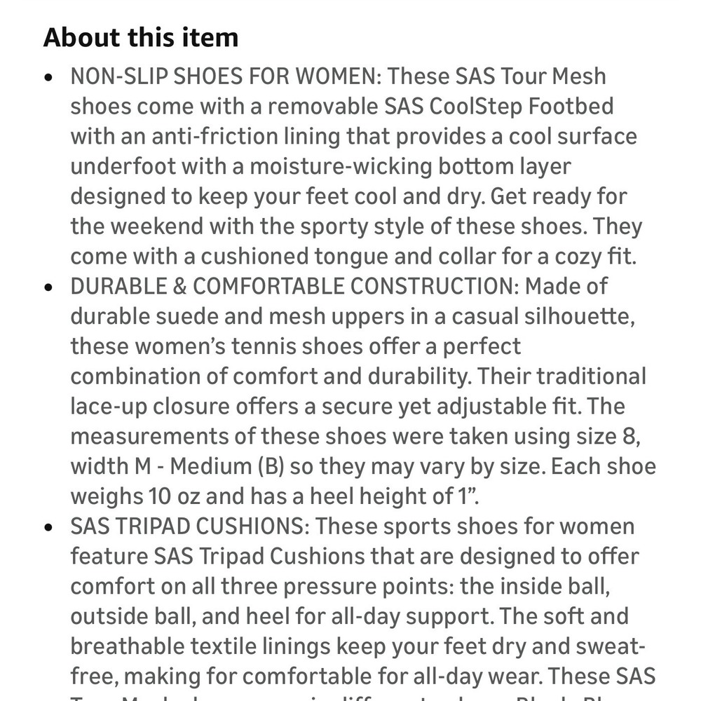 SAS Tour Mesh Women's 9.5M Walking Shoes White Silver Lace Up Comfort Leather - Picture 2 of 10